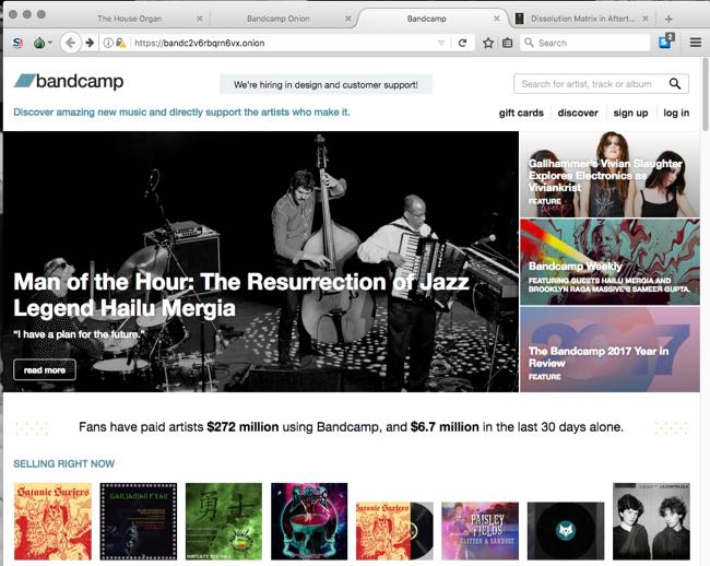 Bandcamp Onion Address in Tor Browser